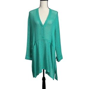 Masai Size Cover Up Cardigan Mesh Open Weave Knit 2-Buttons Pockets